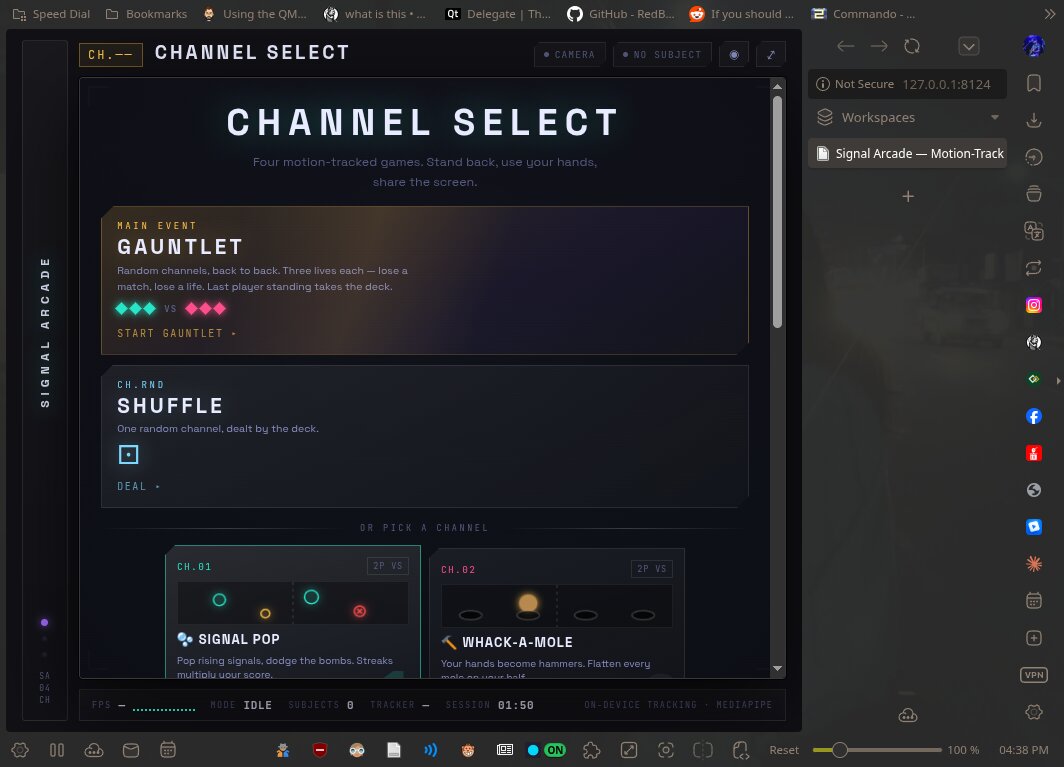 Signal Arcade channel select screen